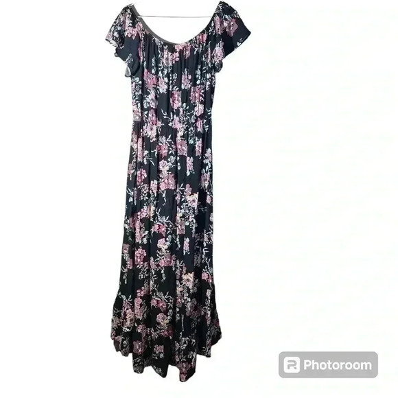 hxilaration maxi floral printed dress black and pink size Medium - Picture 1 of 4
